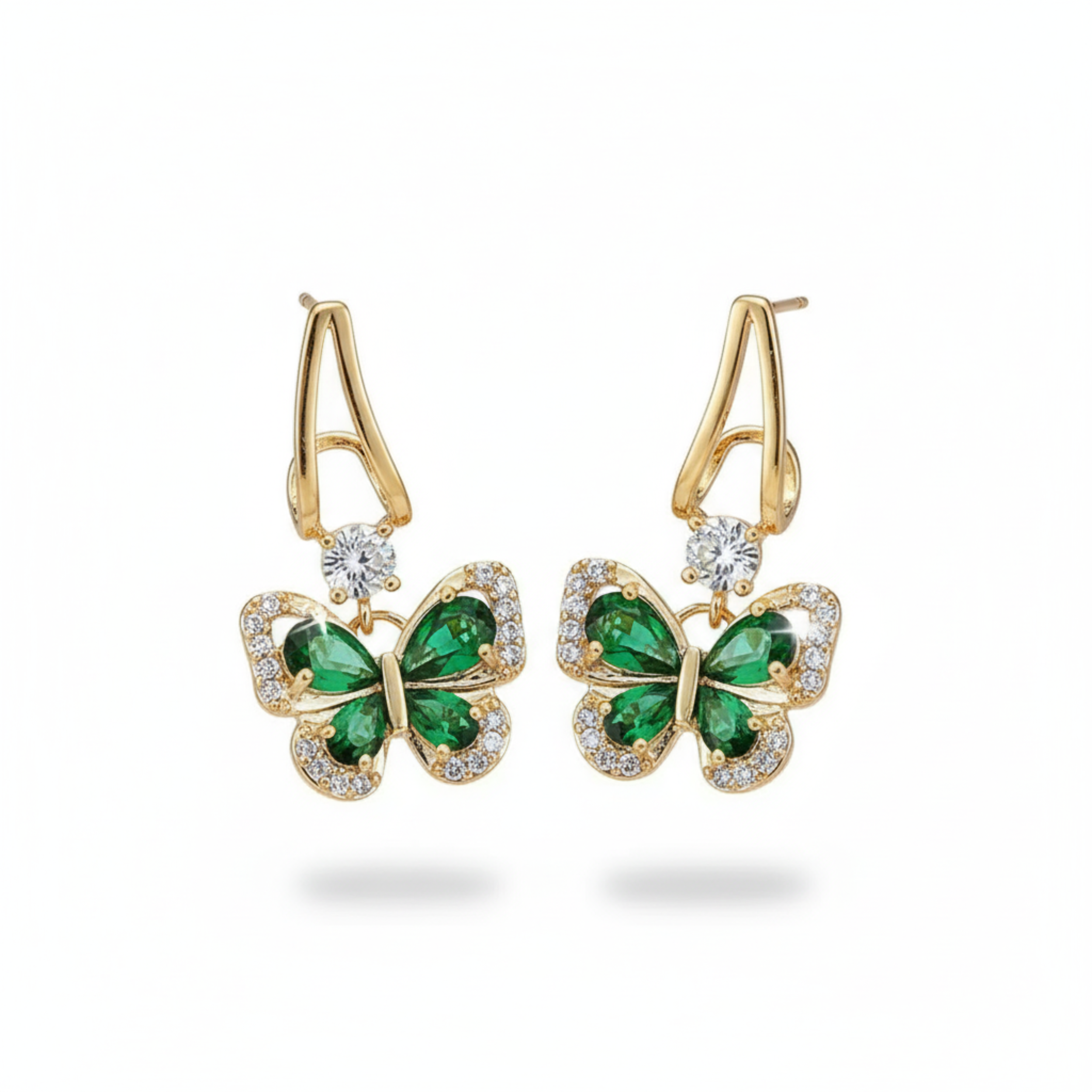 Emerald Butterfly Glam Gold-Plated Earrings
