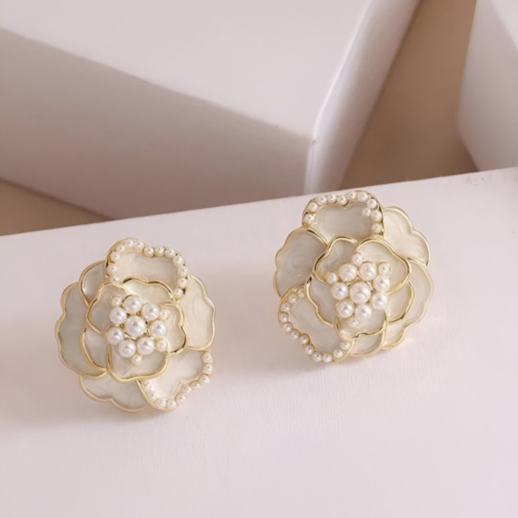 Pearl Blossom Elegance Floral Earrings