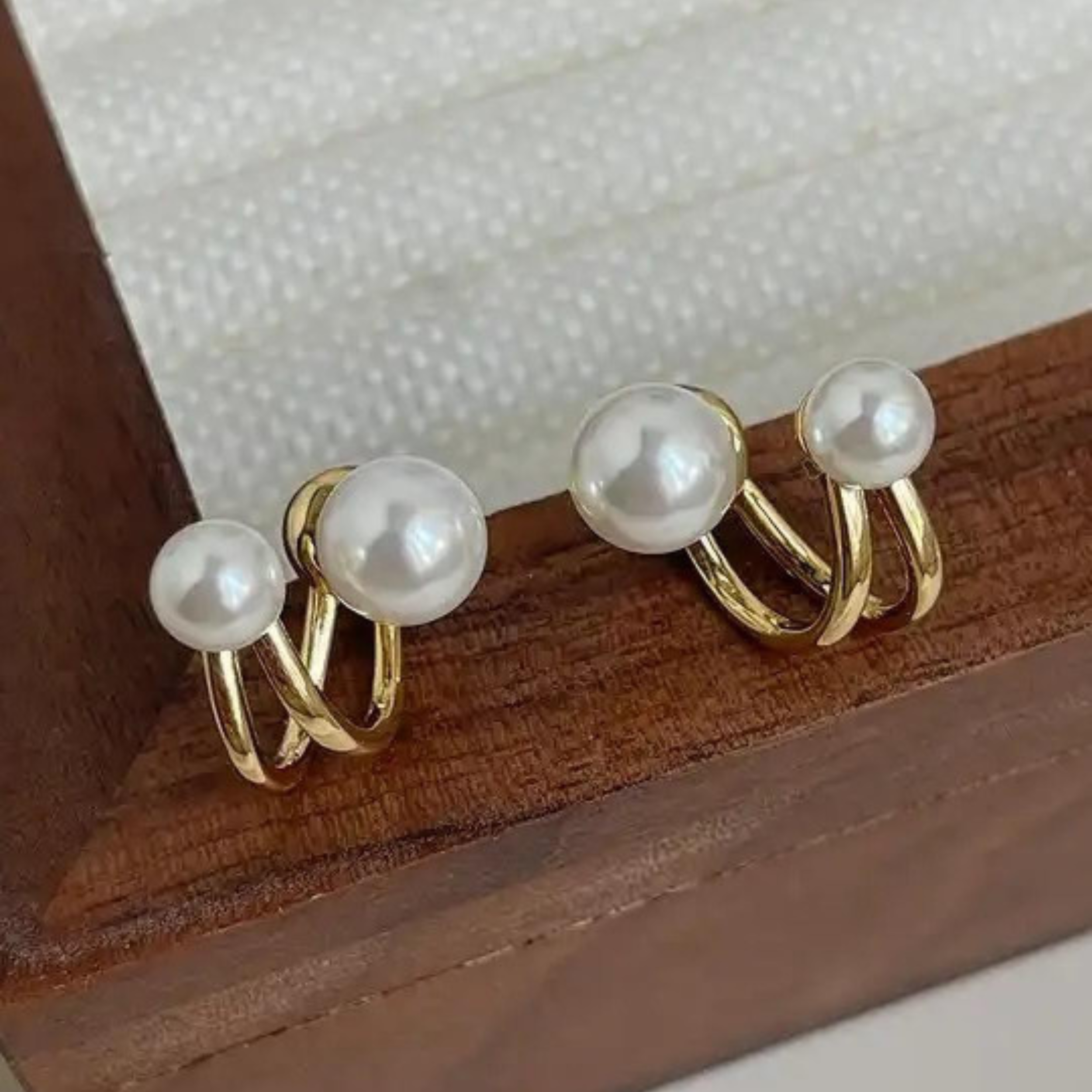 Dual Pearl Orbit Gold Stud Earrings