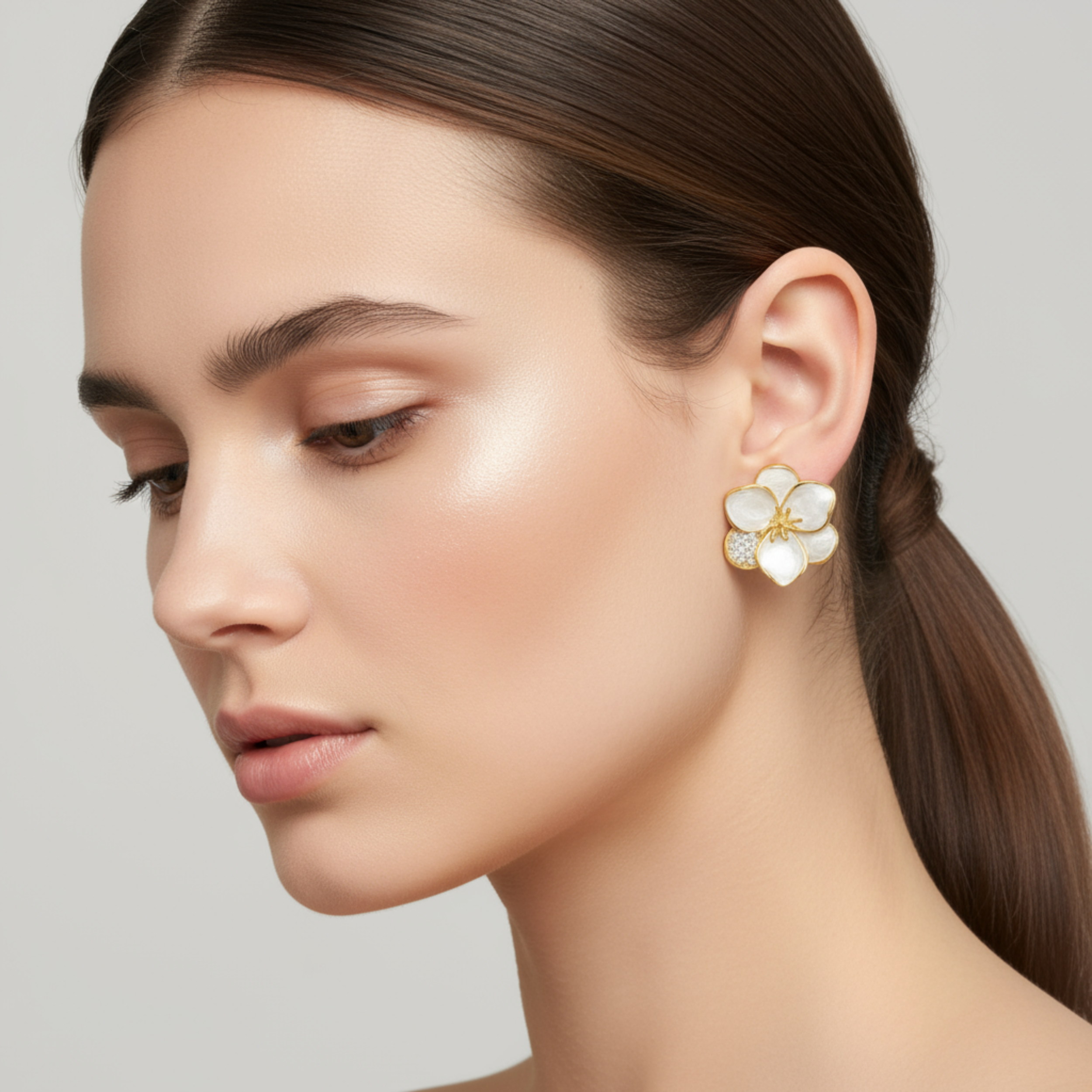 Ivory Glow Petal Cluster Stud Earrings