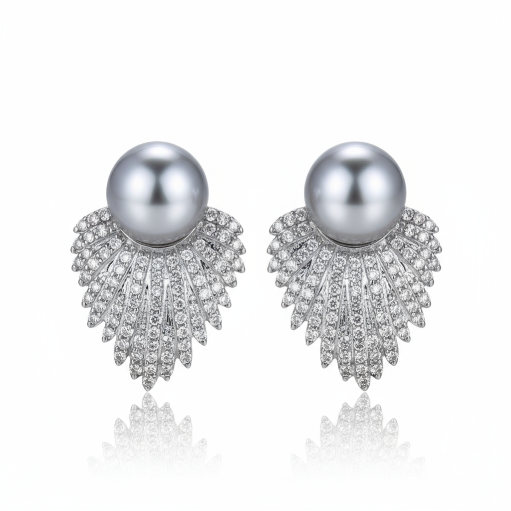 Silver Lumina Halo Fan Stud Earrings