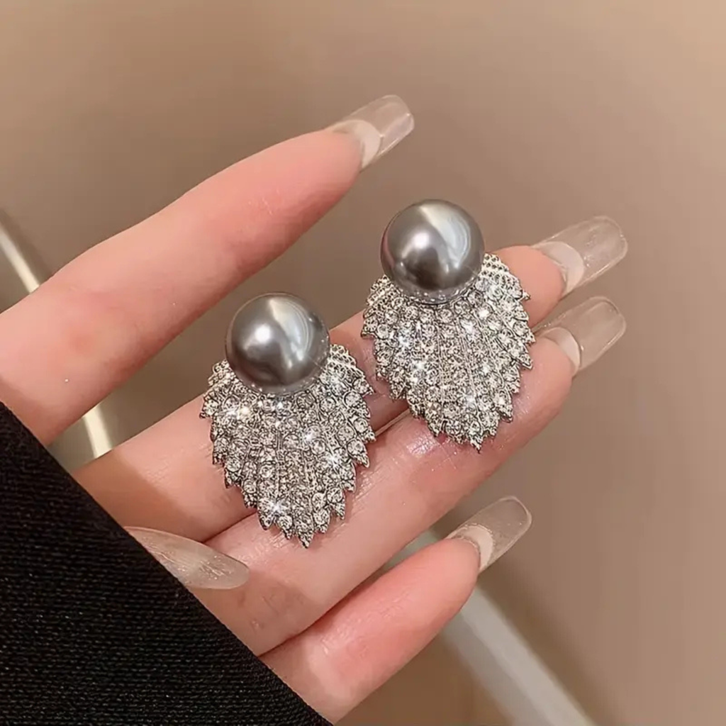 Silver Lumina Halo Fan Stud Earrings