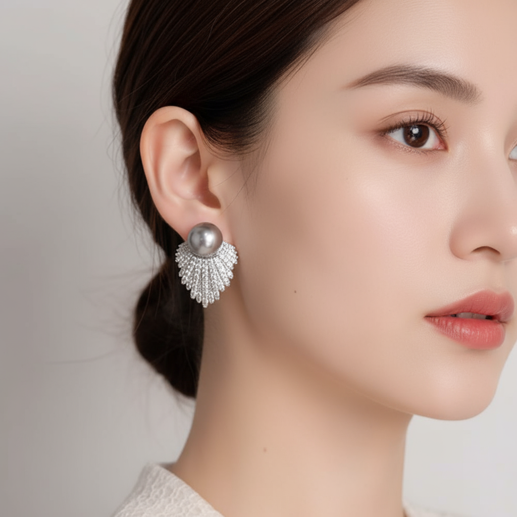 Silver Lumina Halo Fan Stud Earrings