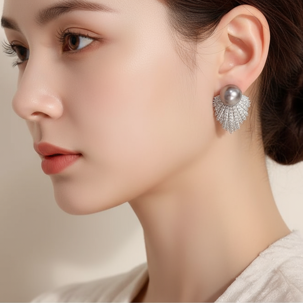 Silver Lumina Halo Fan Stud Earrings