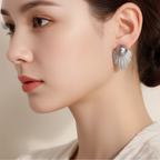 Silver Lumina Halo Fan Stud Earrings