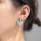 Silver Lumina Halo Fan Stud Earrings