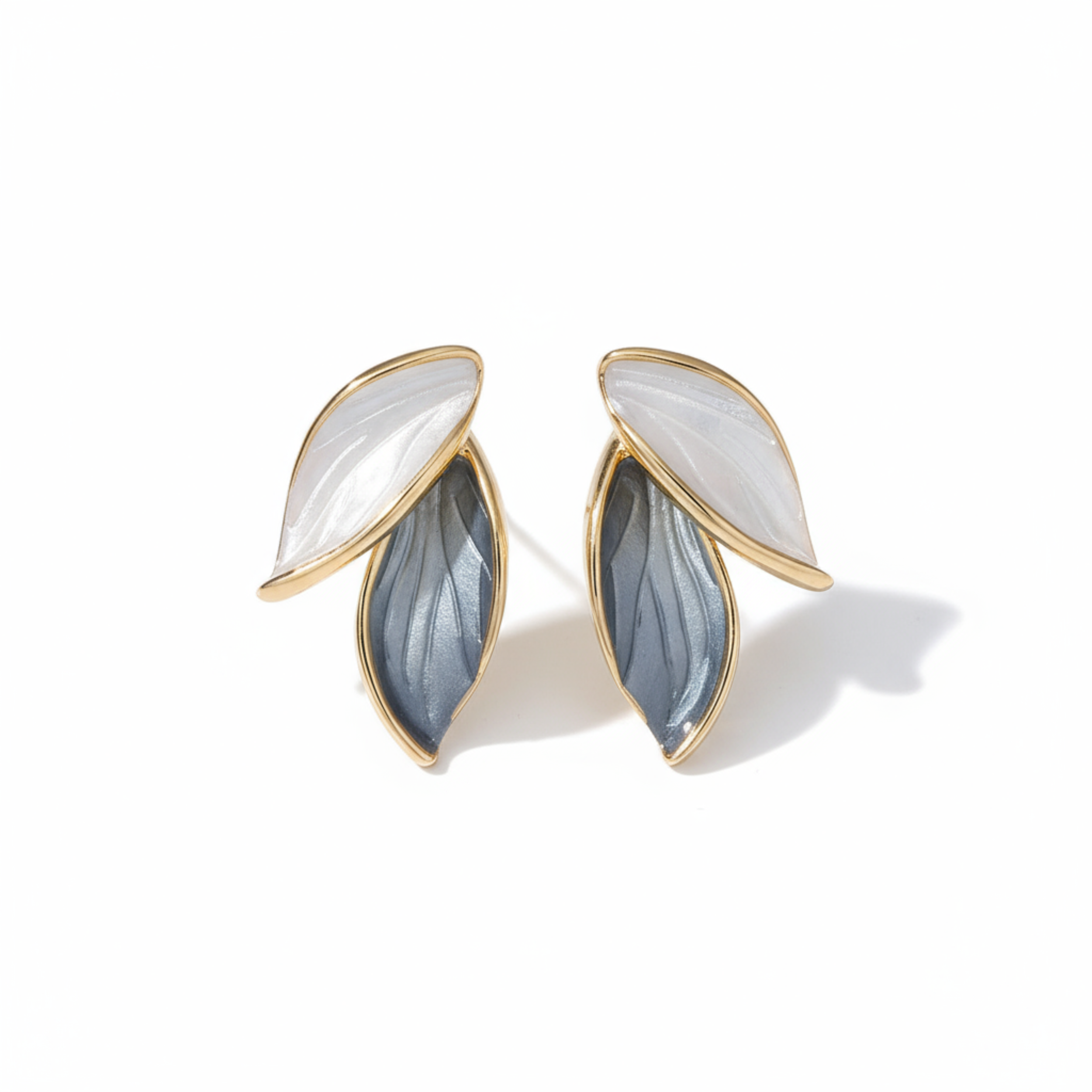 Frost Leaf Duo Enamel Stud Earrings