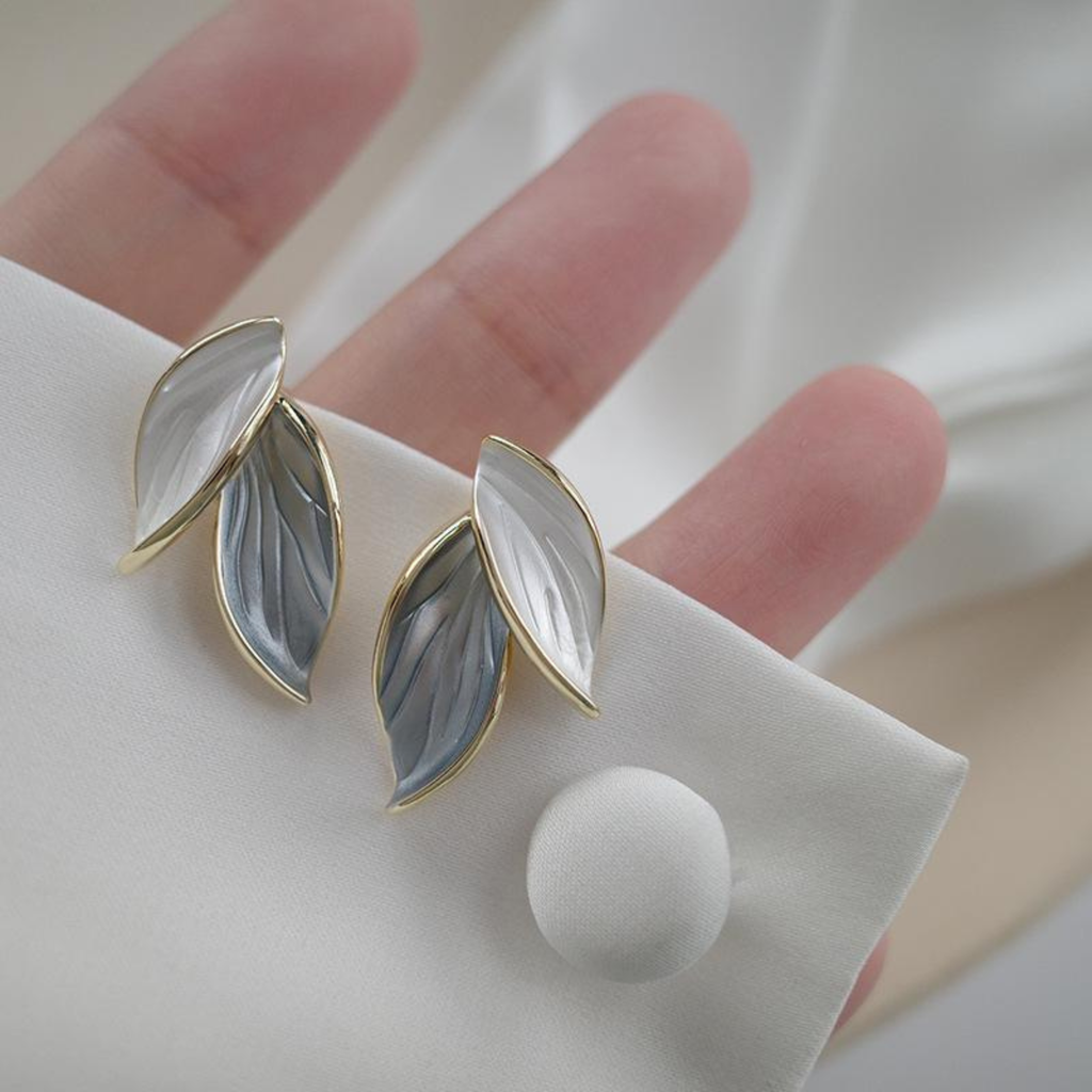Frost Leaf Duo Enamel Stud Earrings