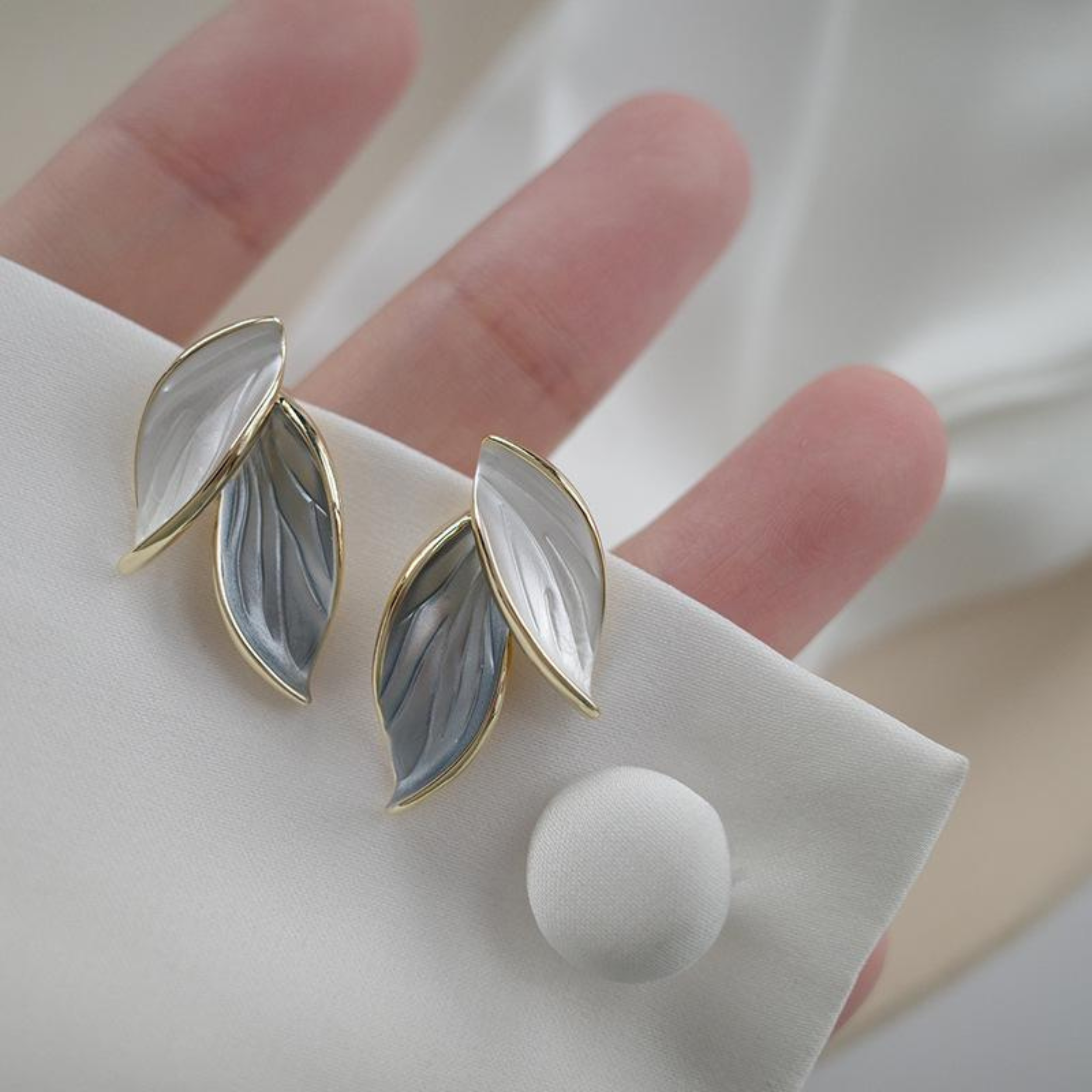 Frost Leaf Duo Enamel Stud Earrings