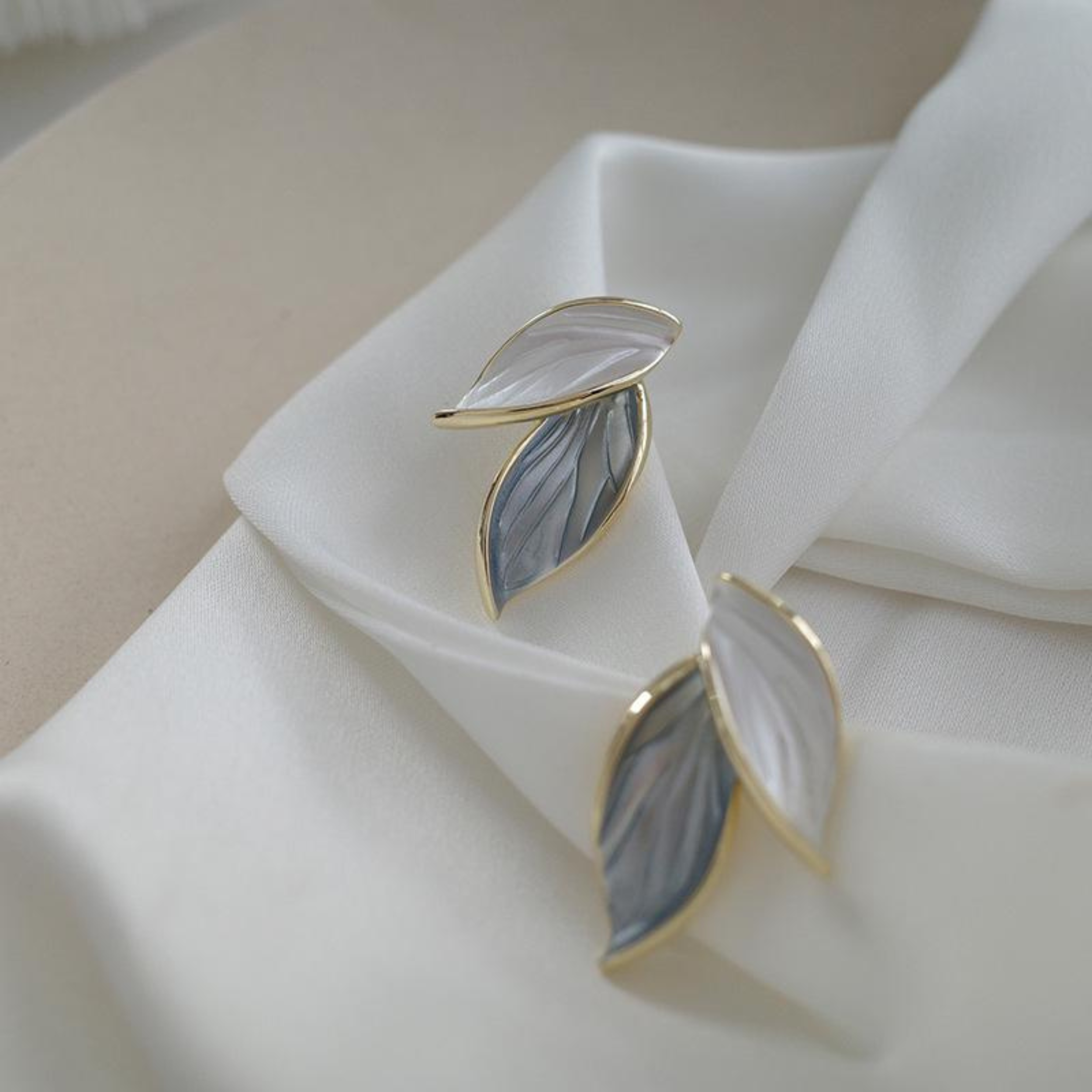 Frost Leaf Duo Enamel Stud Earrings