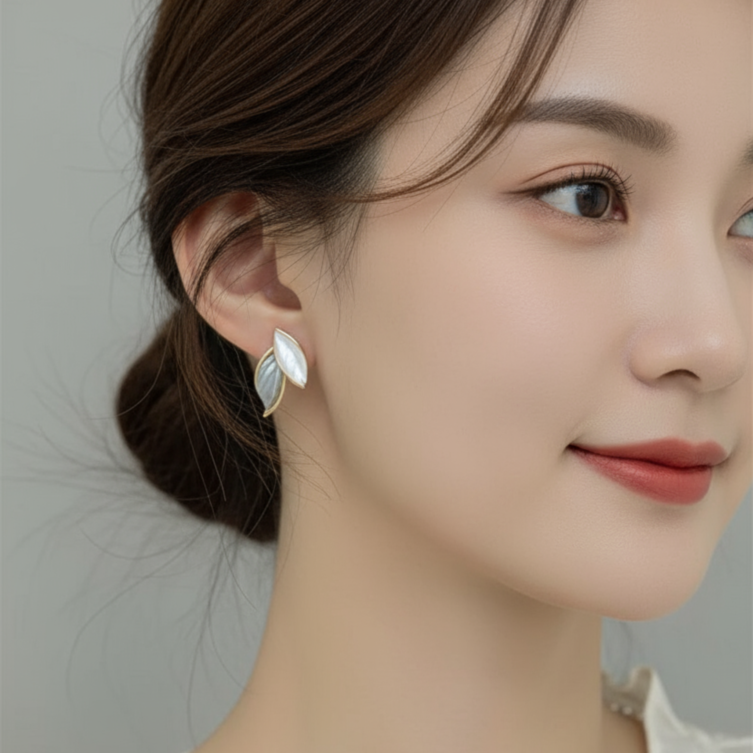 Frost Leaf Duo Enamel Stud Earrings