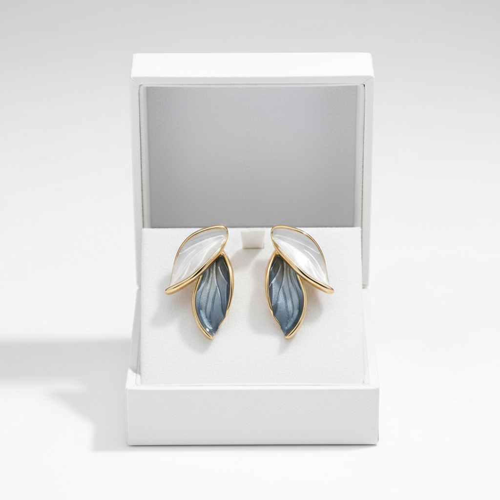 Frost Leaf Duo Enamel Stud Earrings