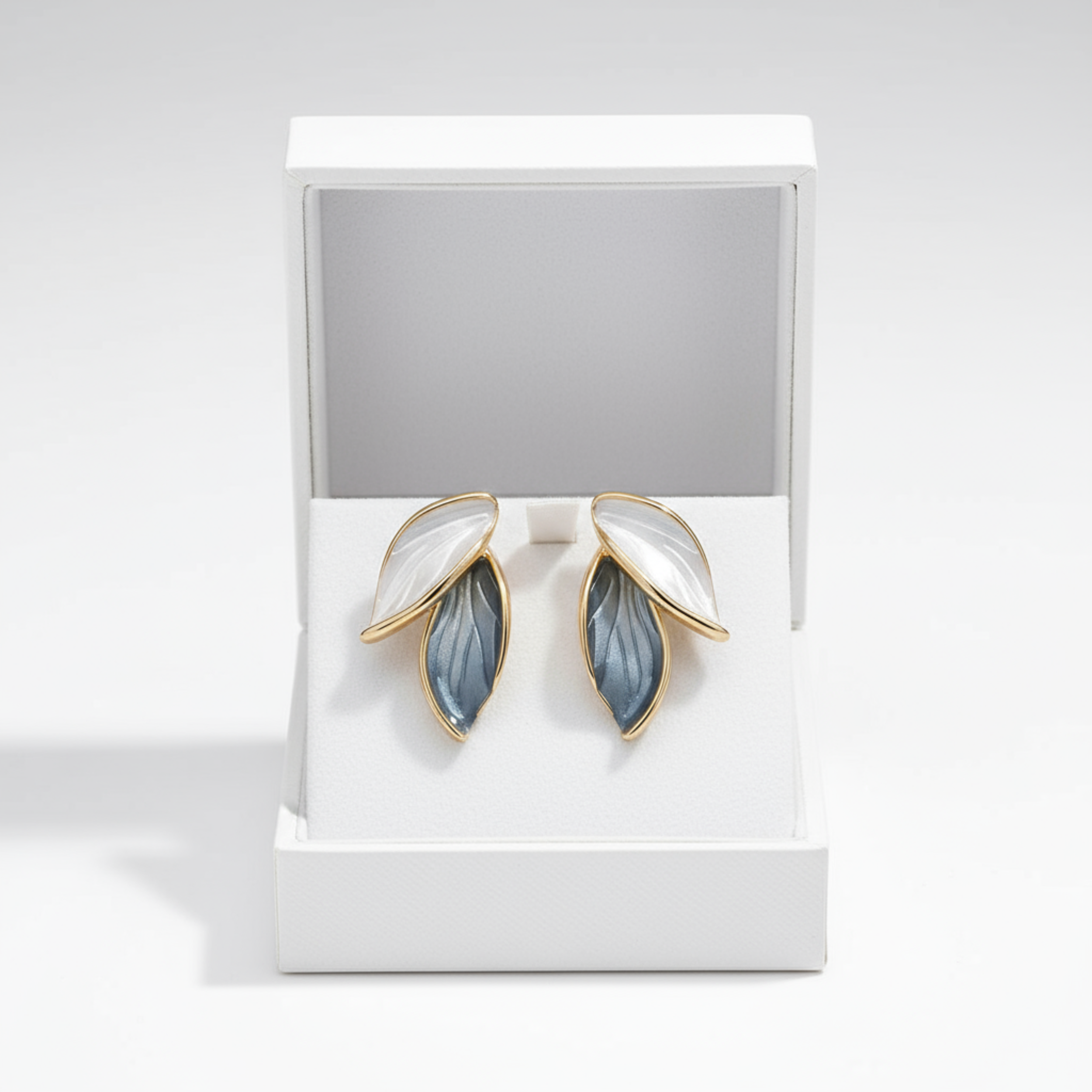 Frost Leaf Duo Enamel Stud Earrings