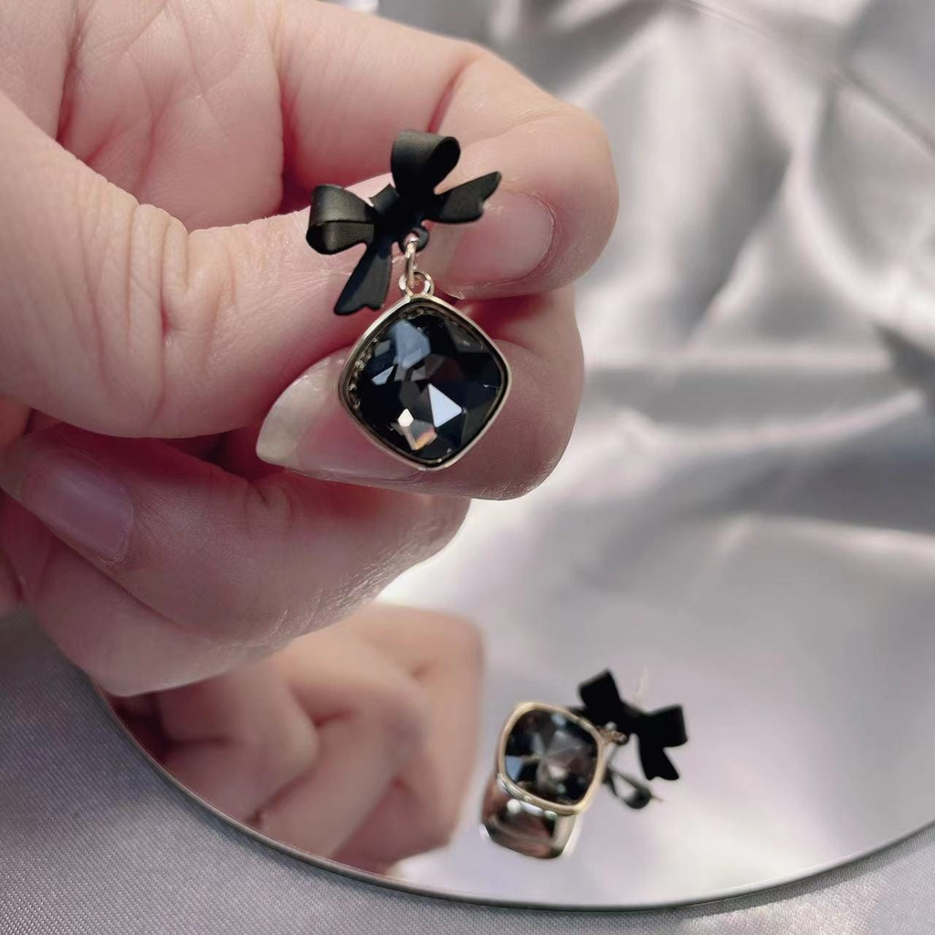 Midnight Bow Elegance Drop Earrings