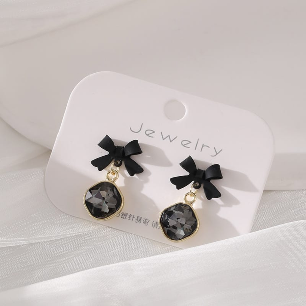 Midnight Bow Elegance Drop Earrings