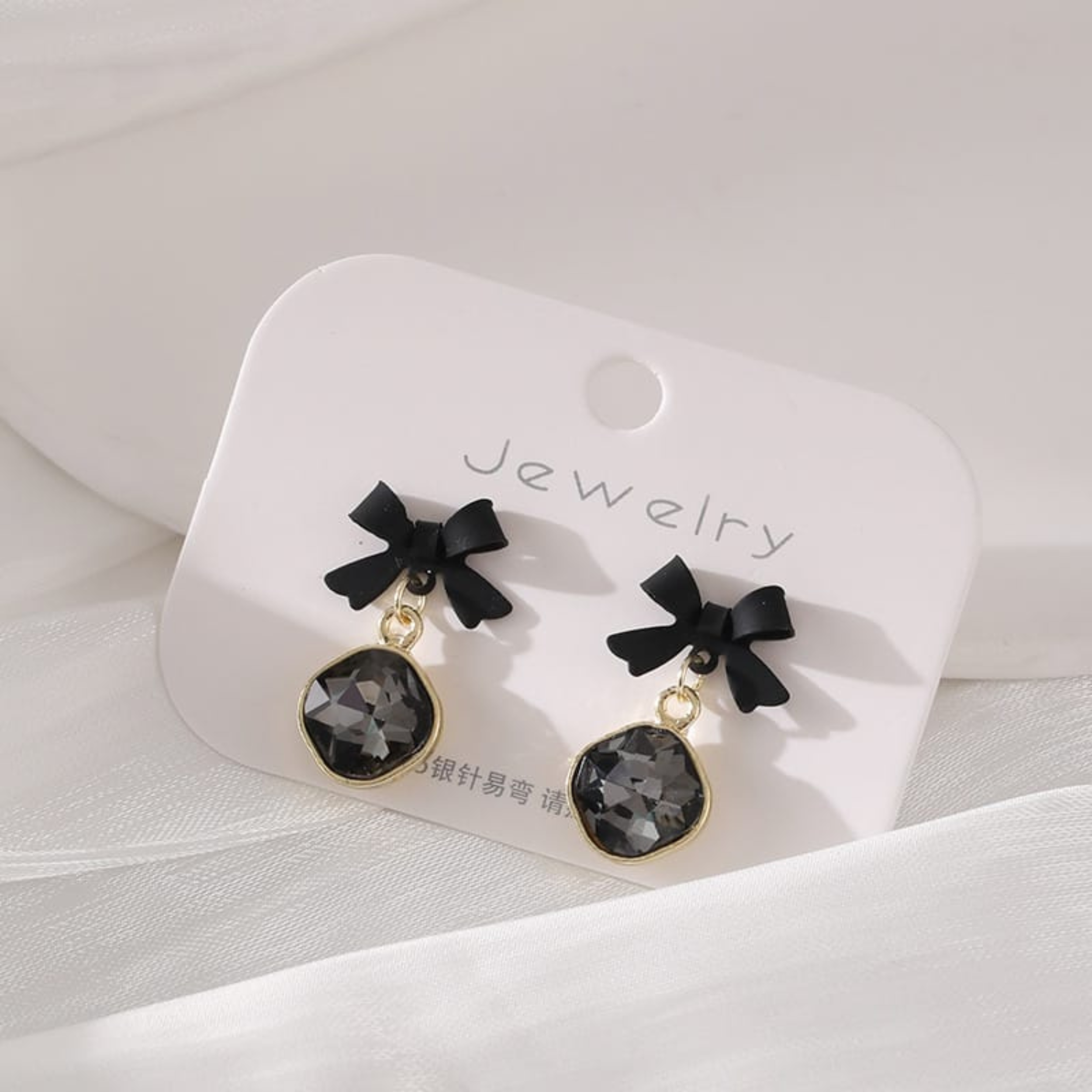 Midnight Bow Elegance Drop Earrings