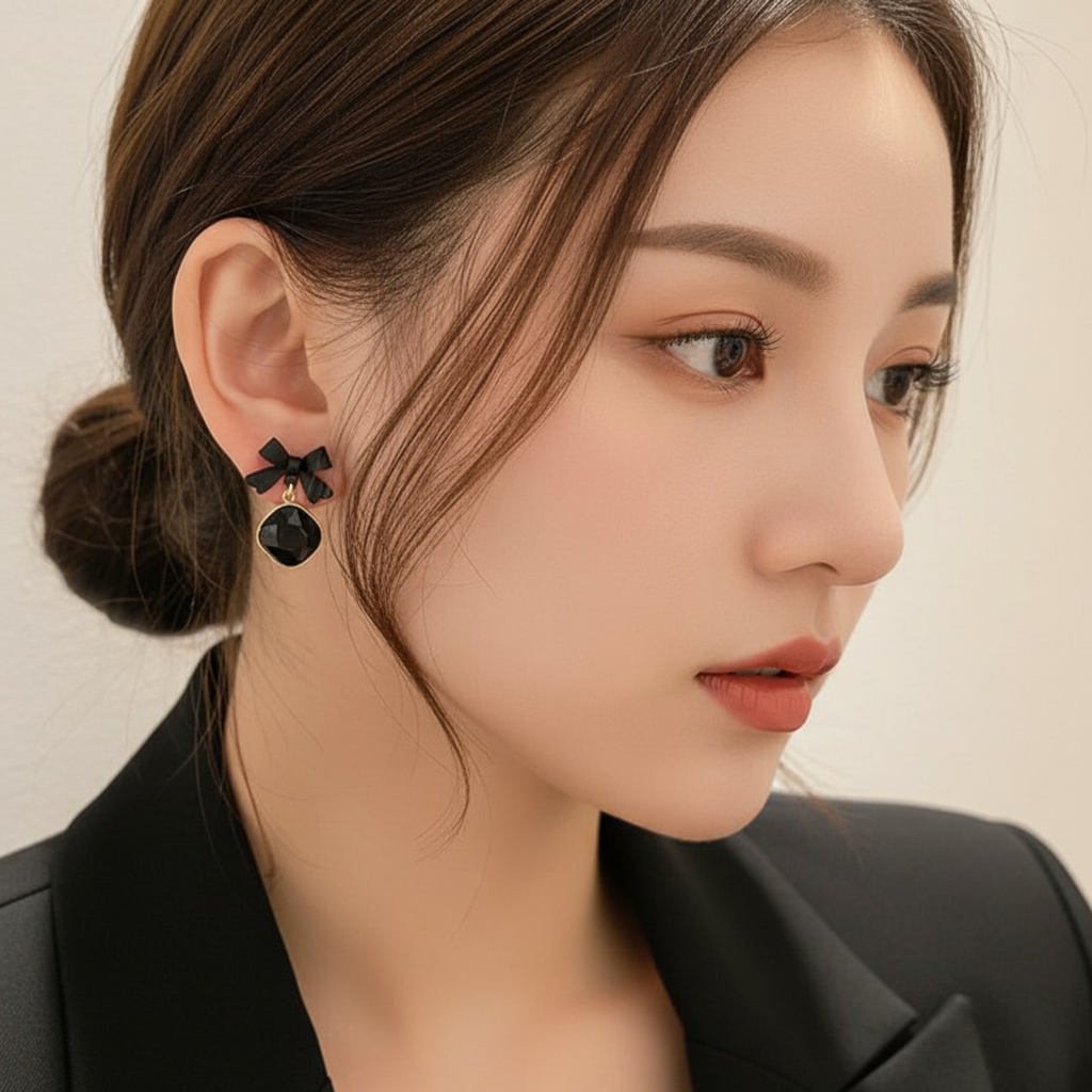 Midnight Bow Elegance Drop Earrings