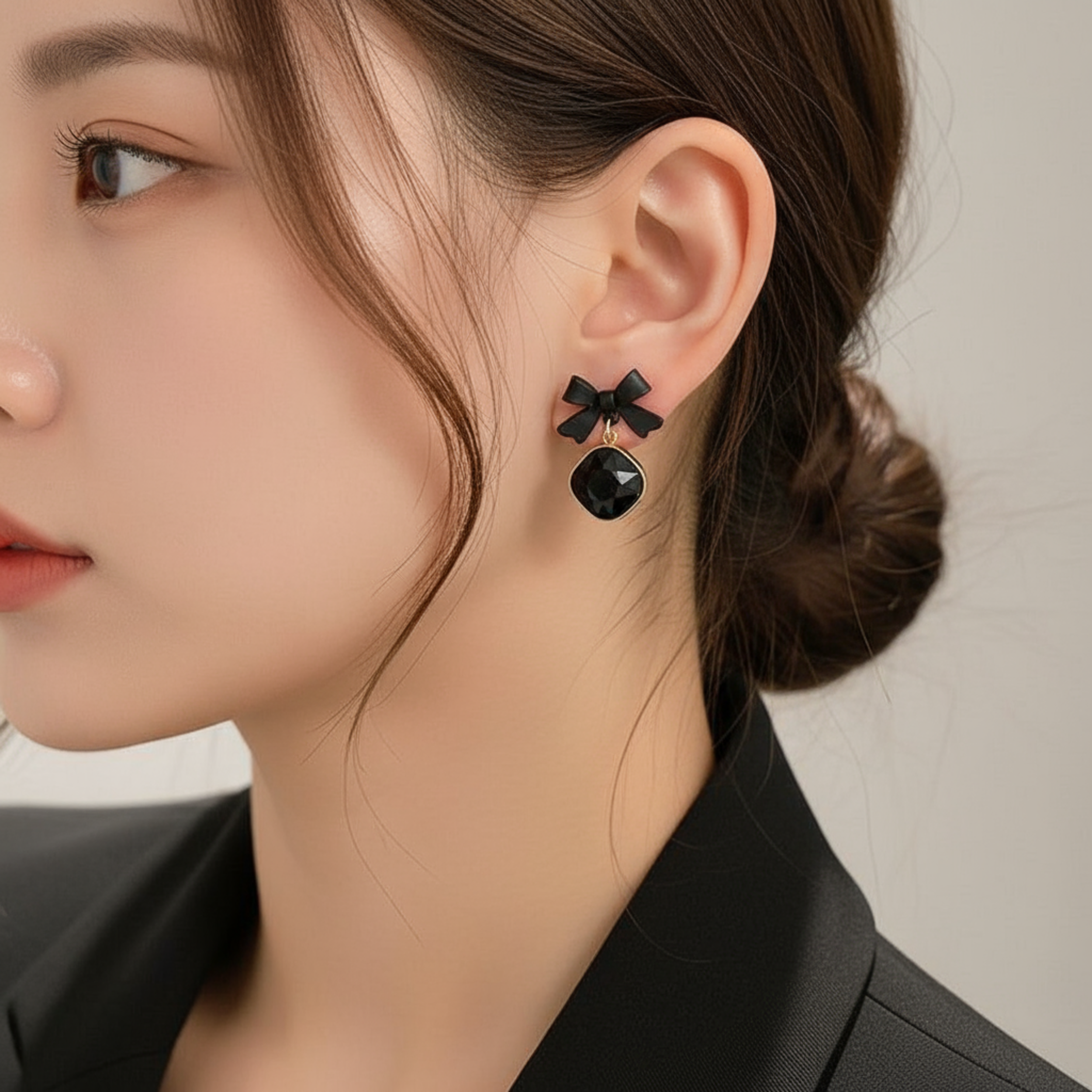 Midnight Bow Elegance Drop Earrings