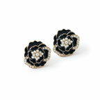 Midnight Pearl Bloom Black Floral Earrings