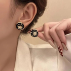 Midnight Pearl Bloom Black Floral Earrings