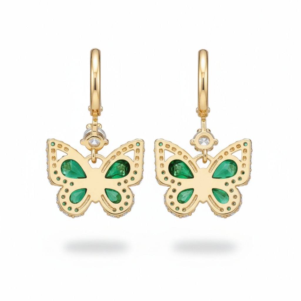 Emerald Butterfly Glam Gold-Plated Earrings