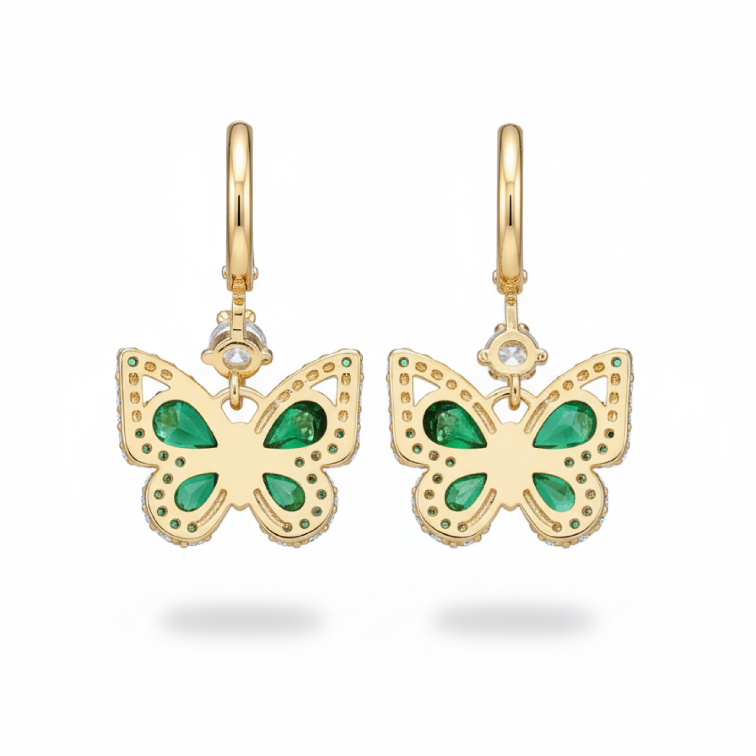 Emerald Butterfly Glam Gold-Plated Earrings