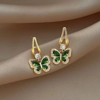 Emerald Butterfly Glam Gold-Plated Earrings