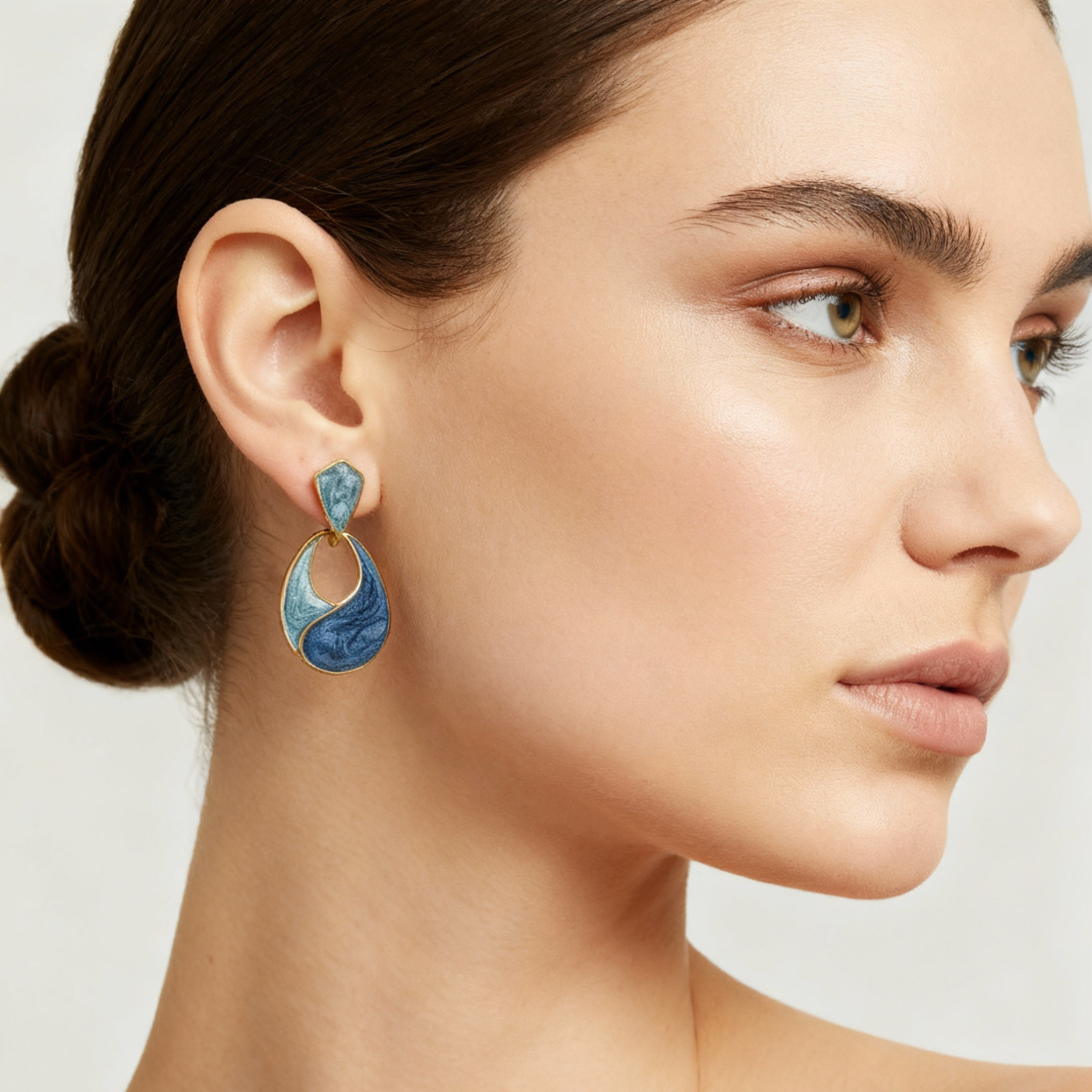 Ocean Swirl Blue Enamel Drop Earrings