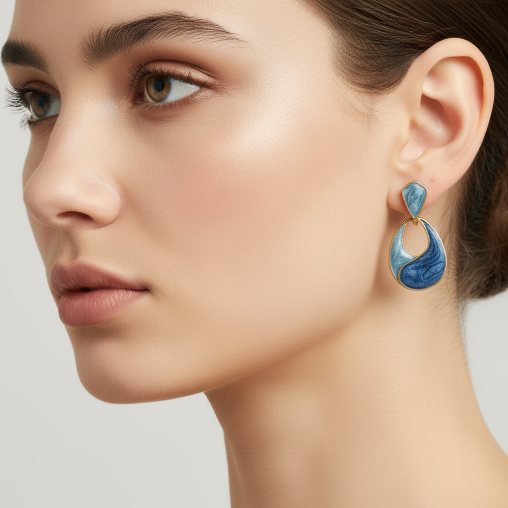 Ocean Swirl Blue Enamel Drop Earrings