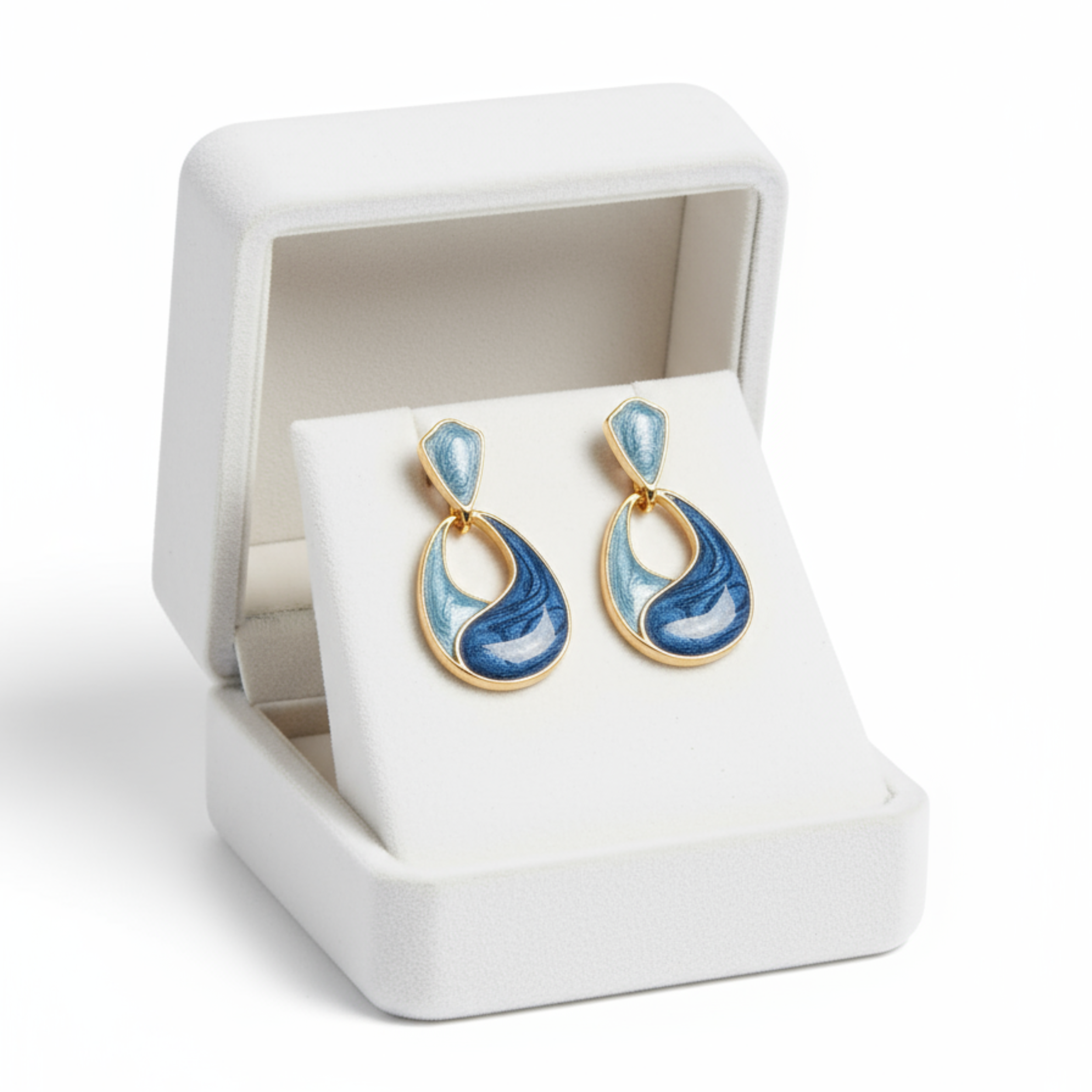 Ocean Swirl Blue Enamel Drop Earrings