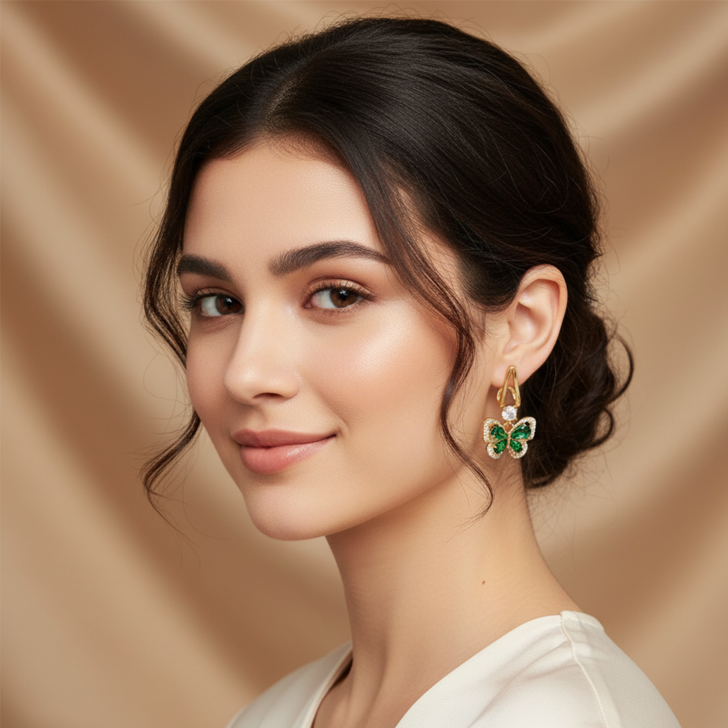 Emerald Butterfly Glam Gold-Plated Earrings