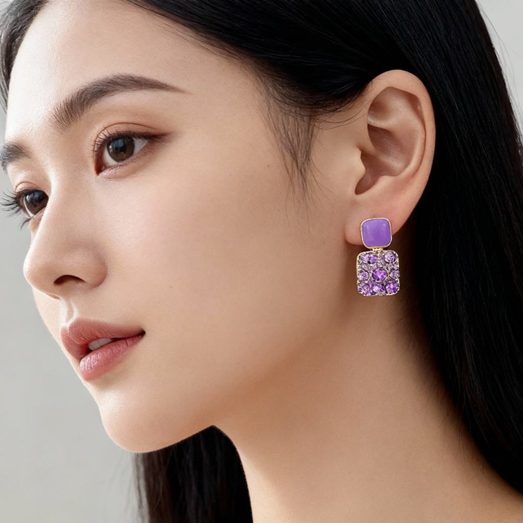 Violet Shine Statement Stud Earrings
