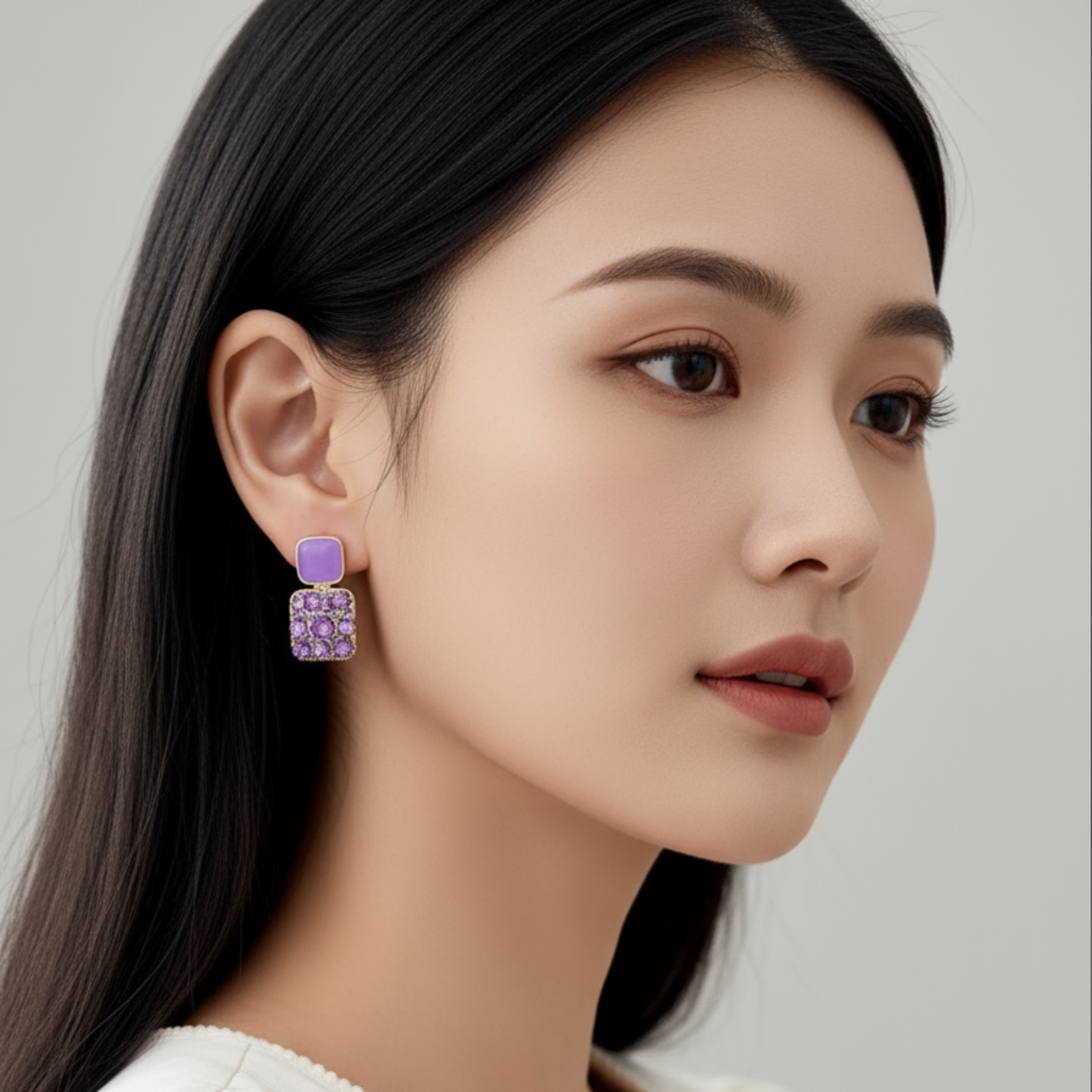 Violet Shine Statement Stud Earrings