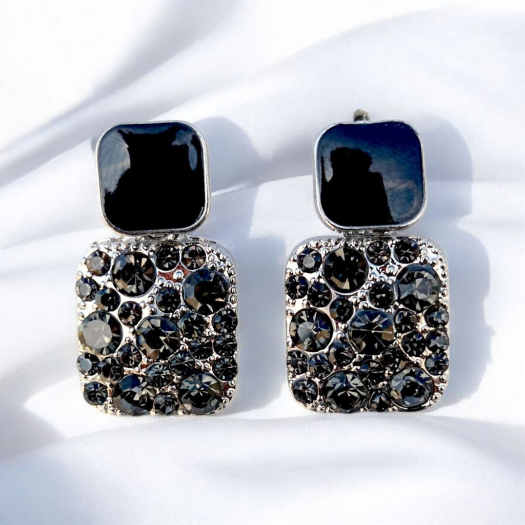 Midnight Spark Black Crystal Stud Earrings