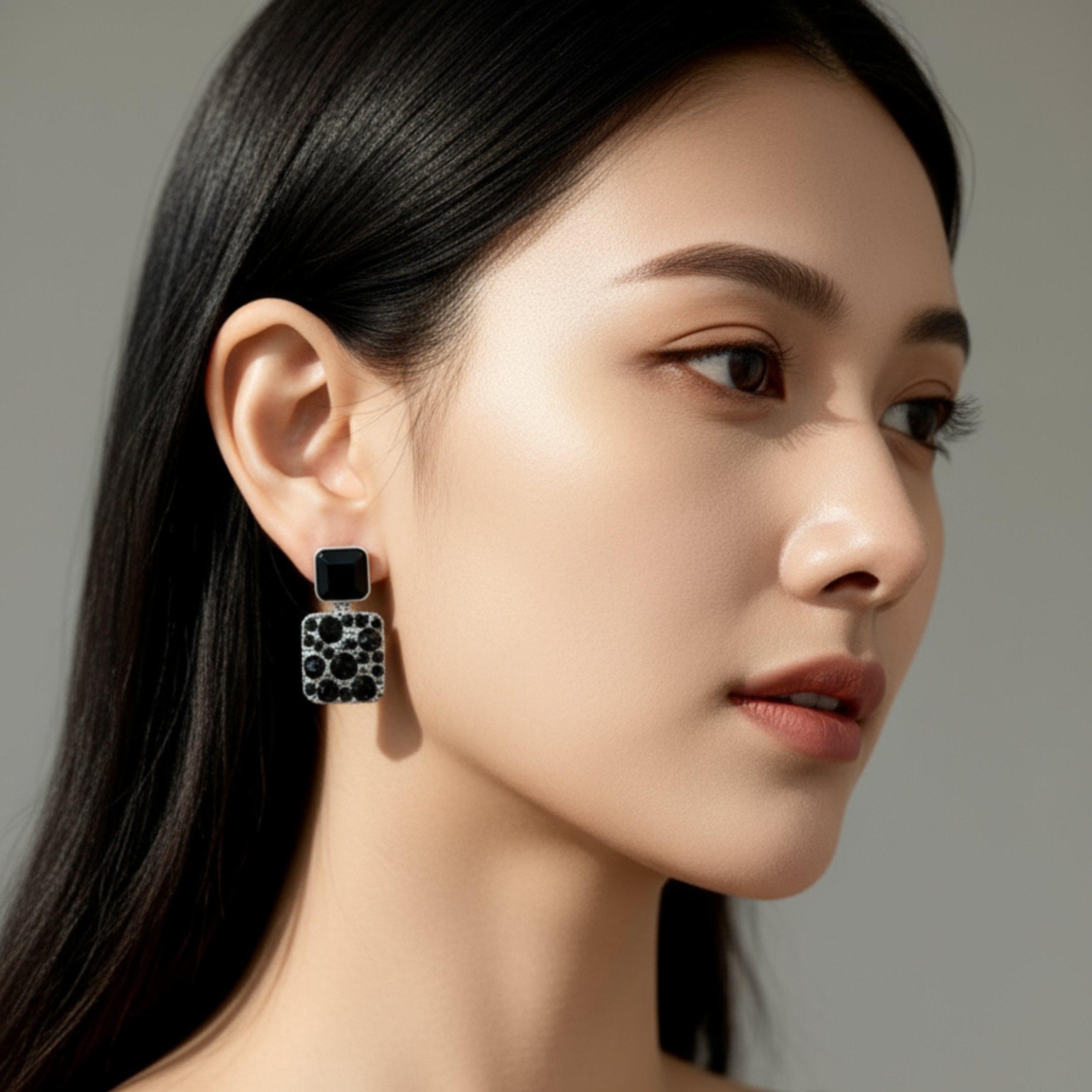 Midnight Spark Black Crystal Stud Earrings