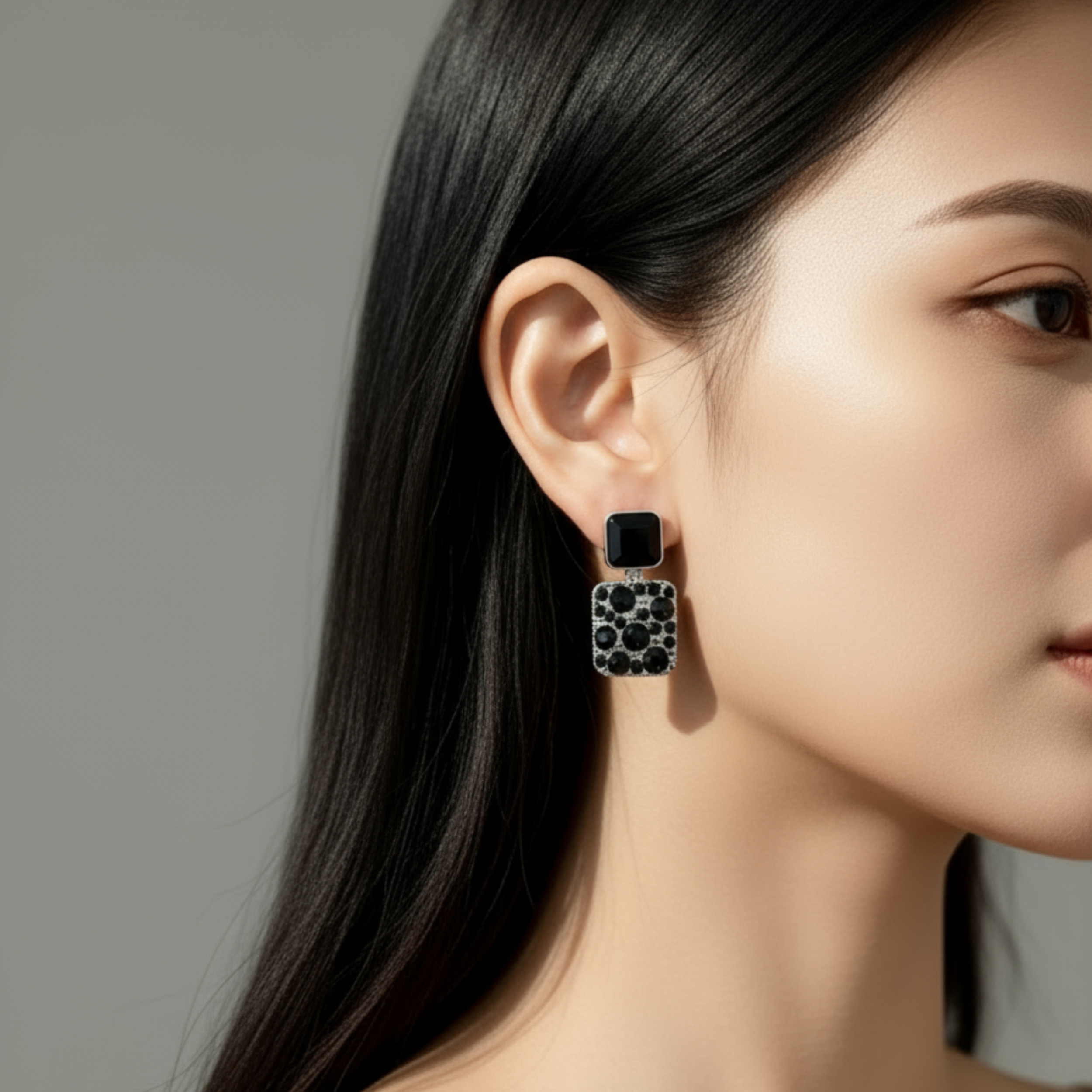 Midnight Spark Black Crystal Stud Earrings