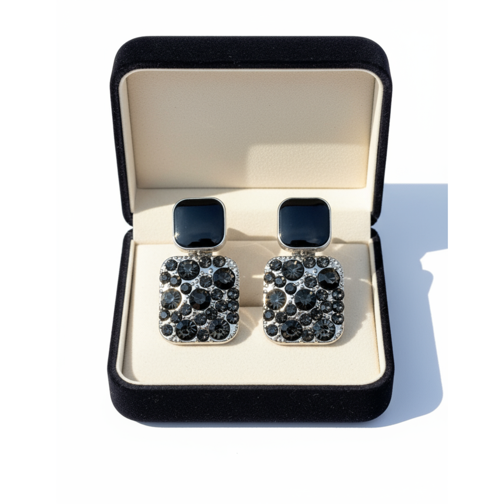 Midnight Spark Black Crystal Stud Earrings