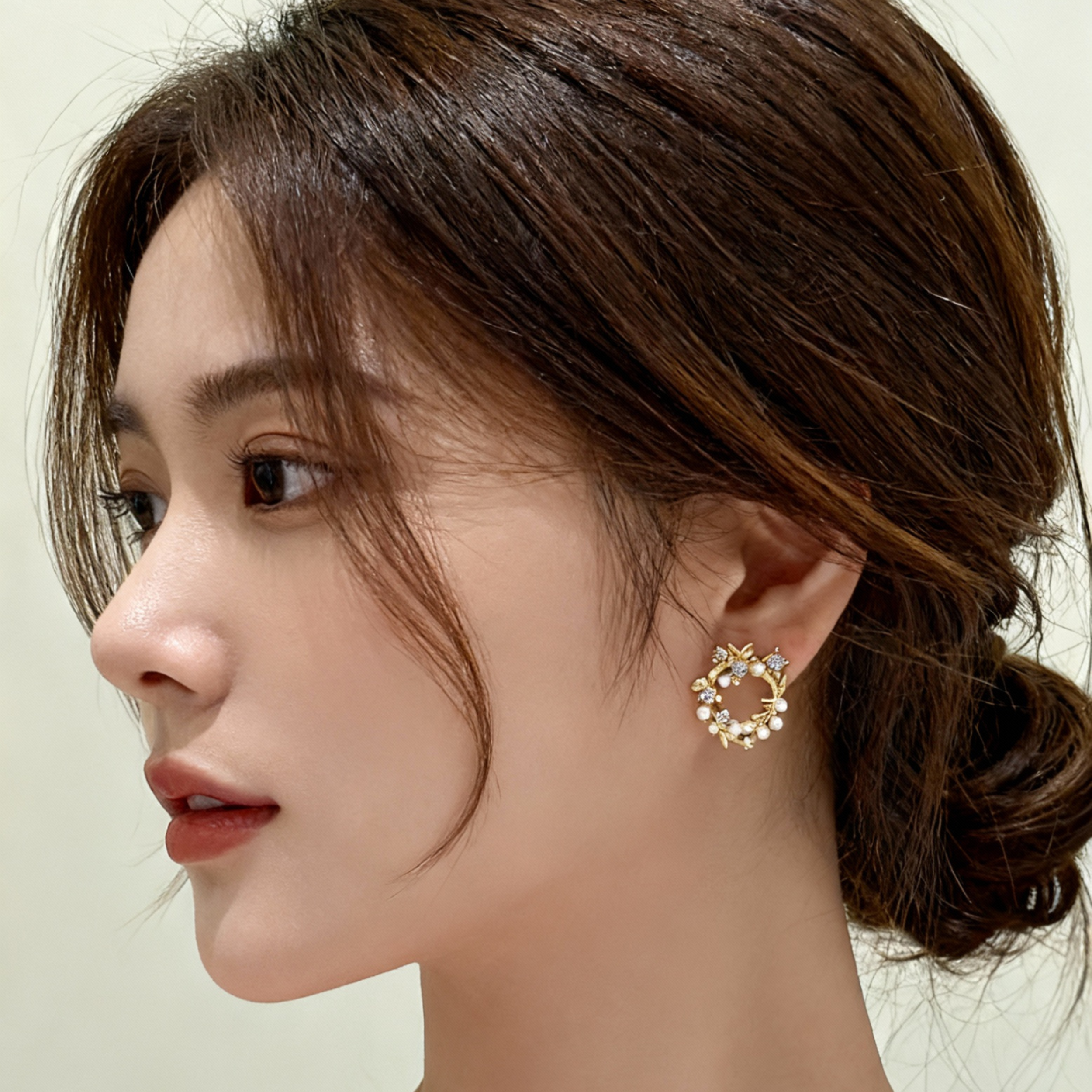 Golden Petal Pearl Wreath Earrings