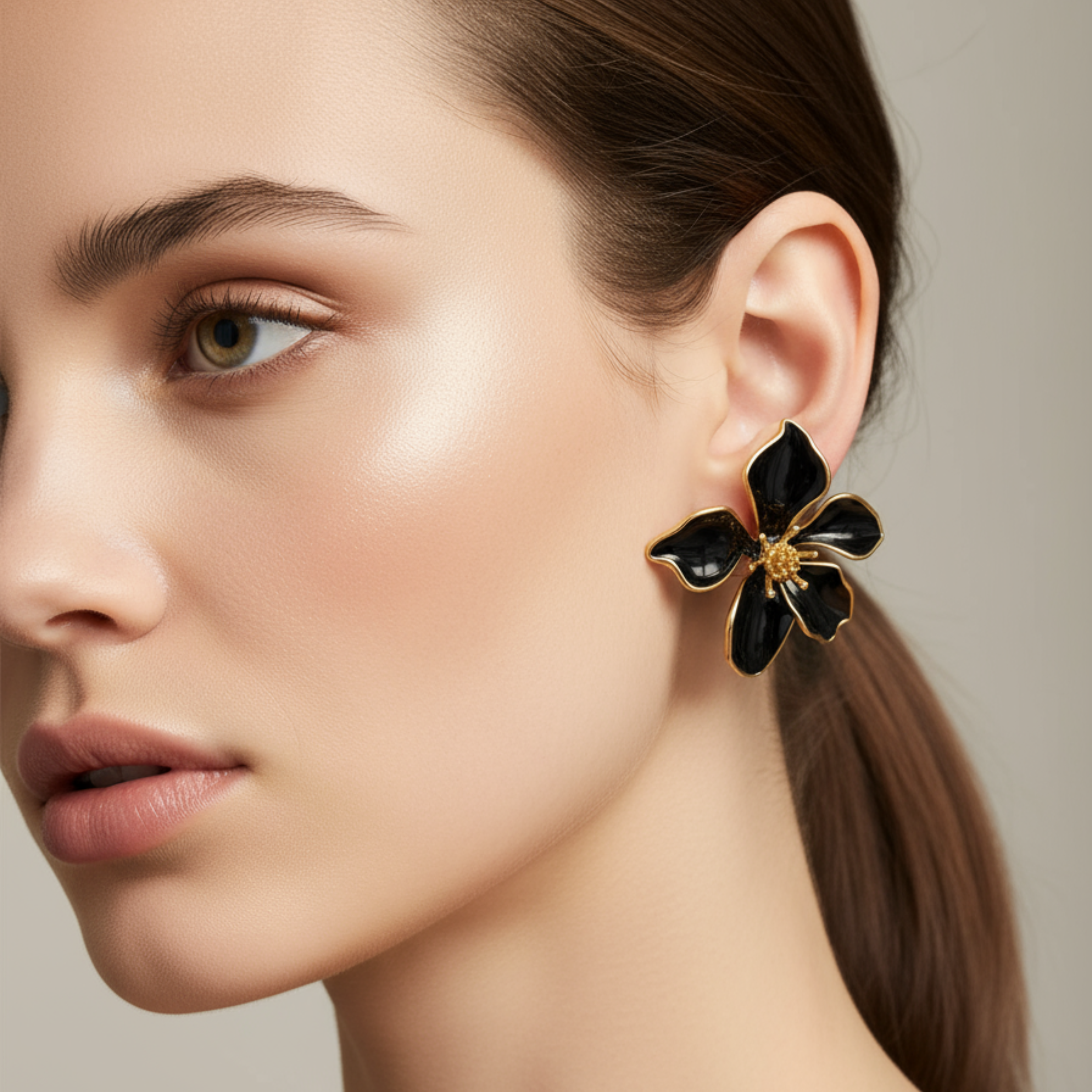 Noir Blossom Bold Flower Stud Earrings
